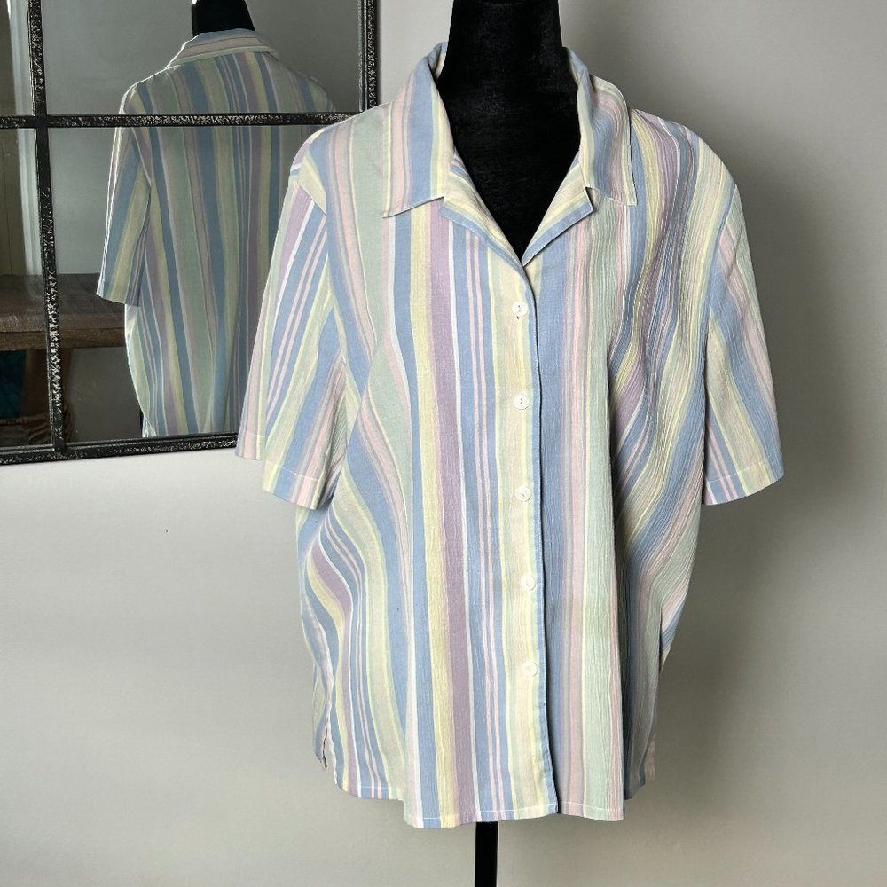 Alia vintage pastel stripes short sleeves button up